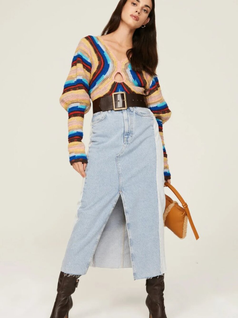 Sea New York Multicolor Stripe Crochet V-Neck Sweater with Cutout - Picture 6 of 12